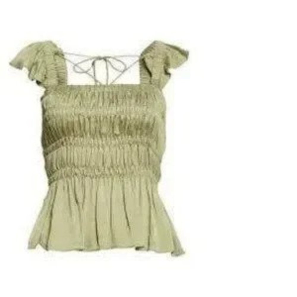 TED BAKER Alovia Smock Bodice Top with Lace-Up Back, Size 4